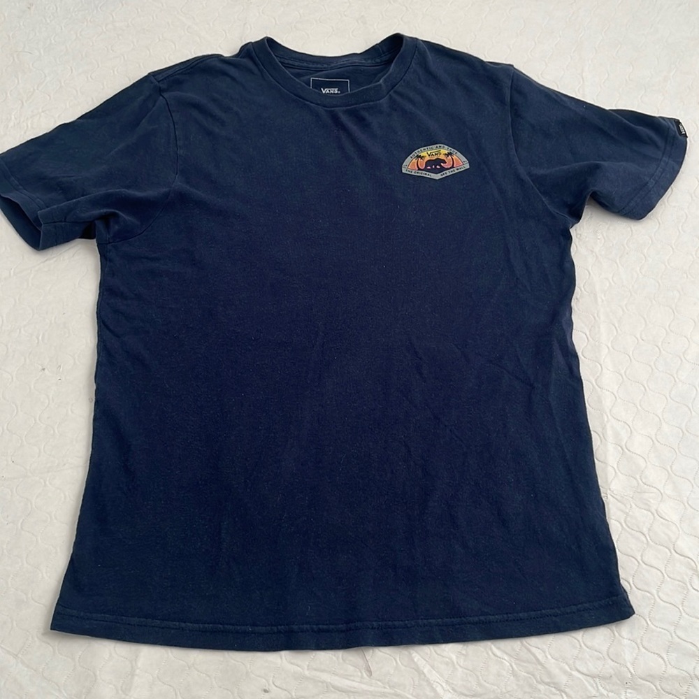 Vans Off The Wall navy blue multicolor logo short sleeve crew neck t-shirt